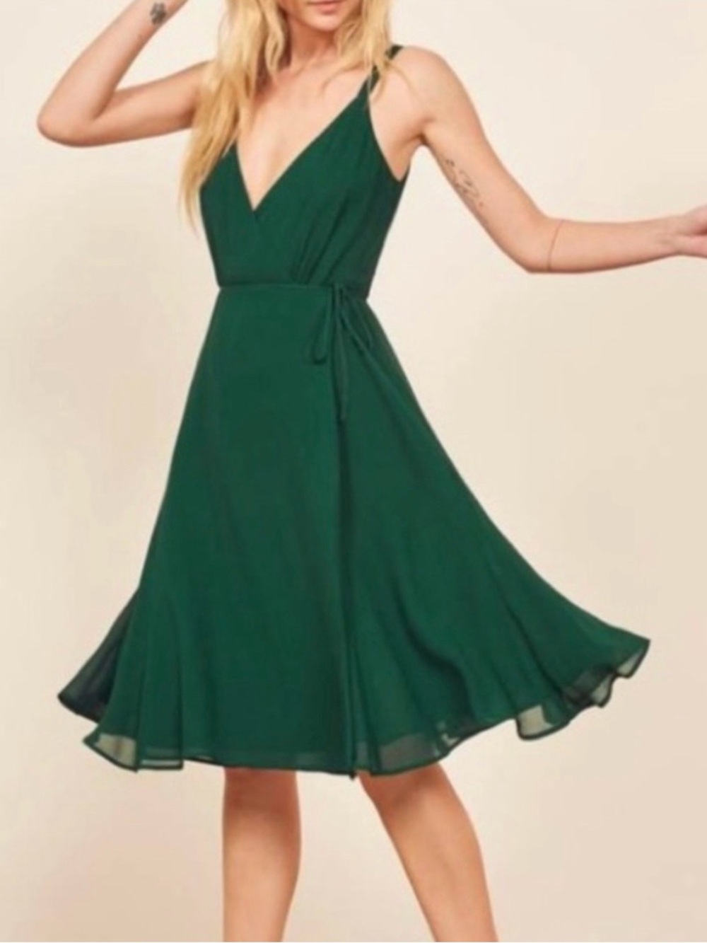Reformation Midi Wrap Dress Temple Women M Emerald Kelly Green Sleeveless Party